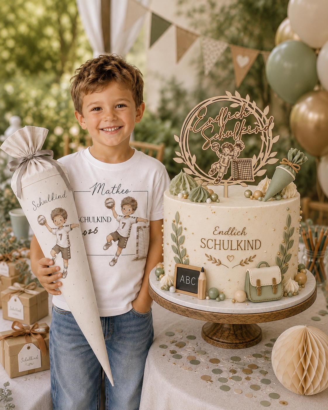 Personalisiertes Einschulungs-T-Shirt „Endlich Schulkind 2026“ – Handball Motiv mit Wunschname