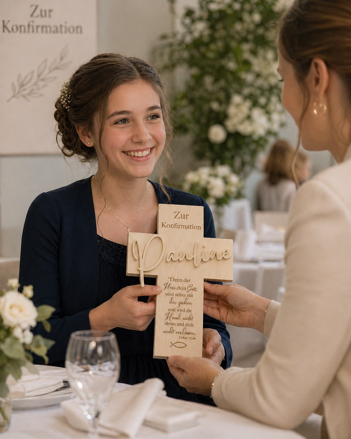 Personalisiertes Holzkreuz mit 3D Namen – Segenskreuz zur Taufe, Kommunion & Konfirmation