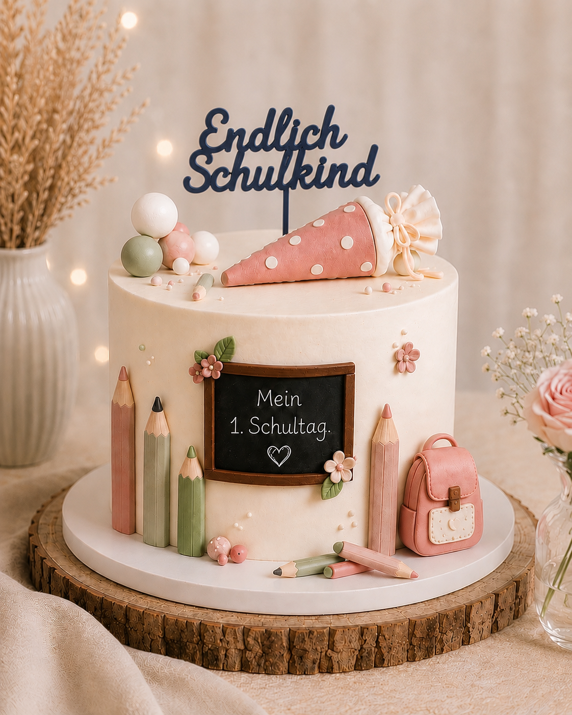 Caketopper „Endlich Schulkind“ aus PLA – Tortenstecker zur Einschulung