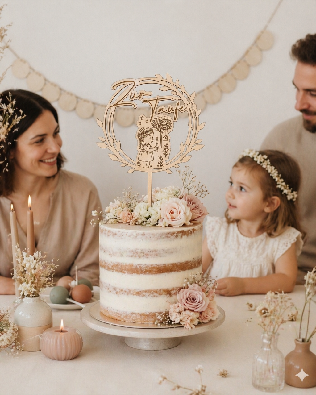 Caketopper Taufe Mädchen mit Lebensbaum aus Lindenholz