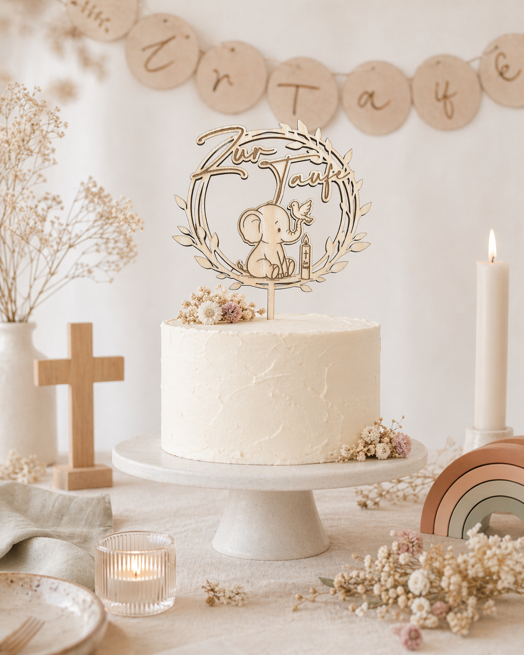 Caketopper zur Taufe aus Holz Elefant– ein liebevolles Detail für einen ganz besonderen Tag