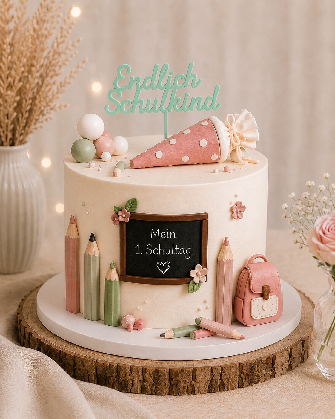 Caketopper „Endlich Schulkind“ aus PLA – Tortenstecker zur Einschulung