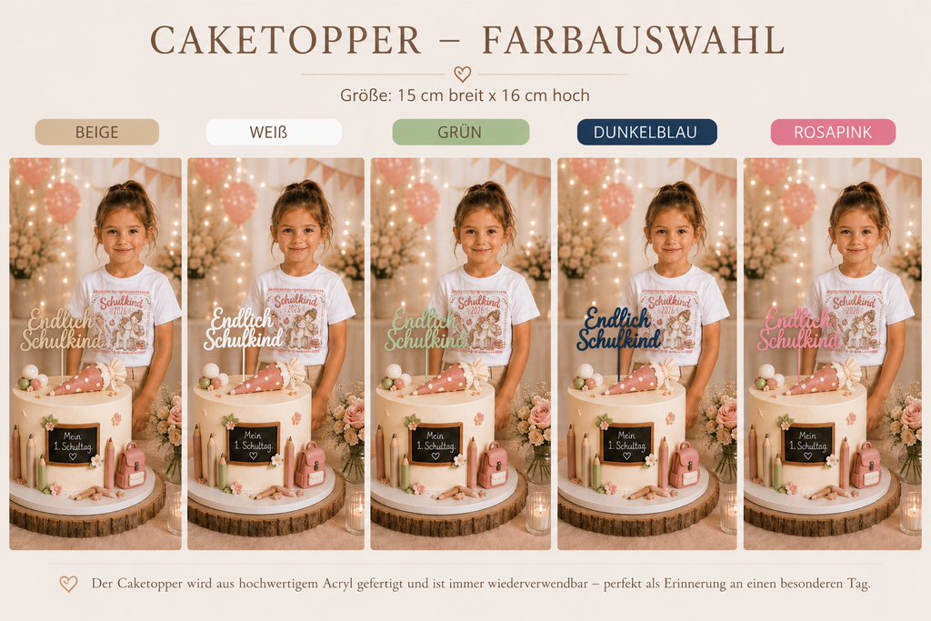 Caketopper „Endlich Schulkind“ aus PLA – Tortenstecker zur Einschulung