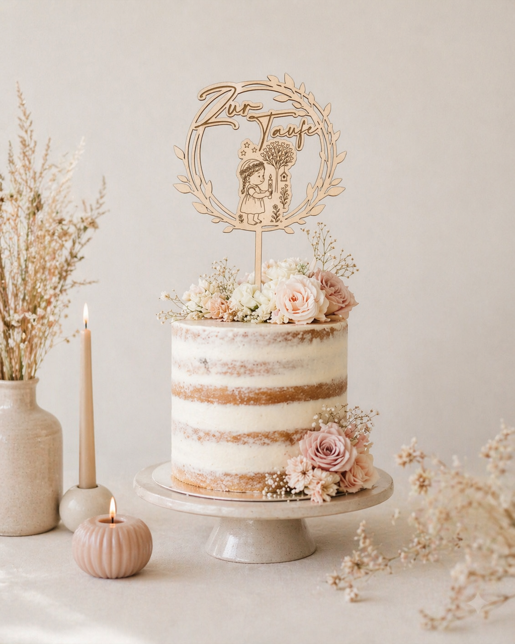 Caketopper Taufe Mädchen mit Lebensbaum aus Lindenholz