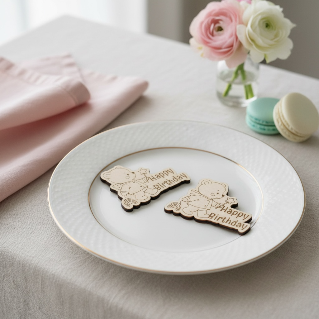 Streudeko Kindergeburtstag aus Holz – Bär Happy Birthday 5er Set