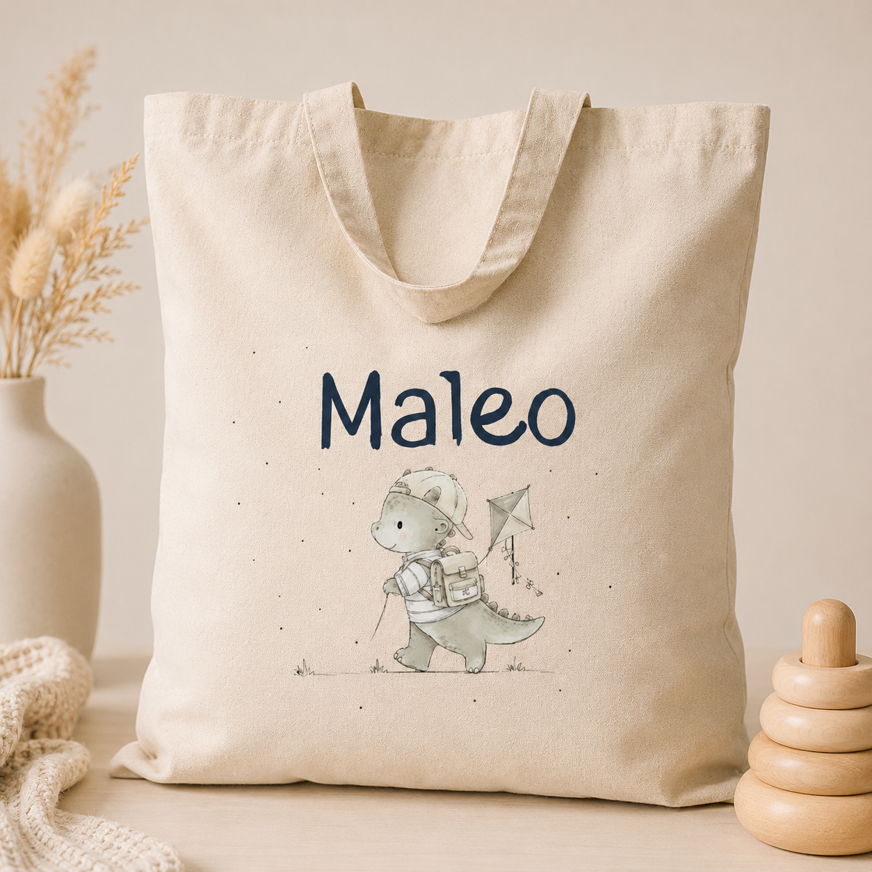 Personalisierte Kinder Stofftasche mit Namen | Baumwolltasche für Kindergarten & Schule