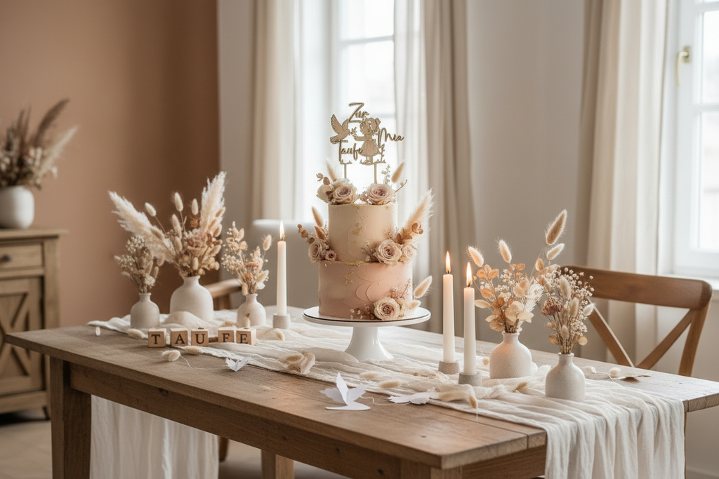 Caketopper Taufe Holz personalisiert mit Namen – Tortenstecker zur Taufe