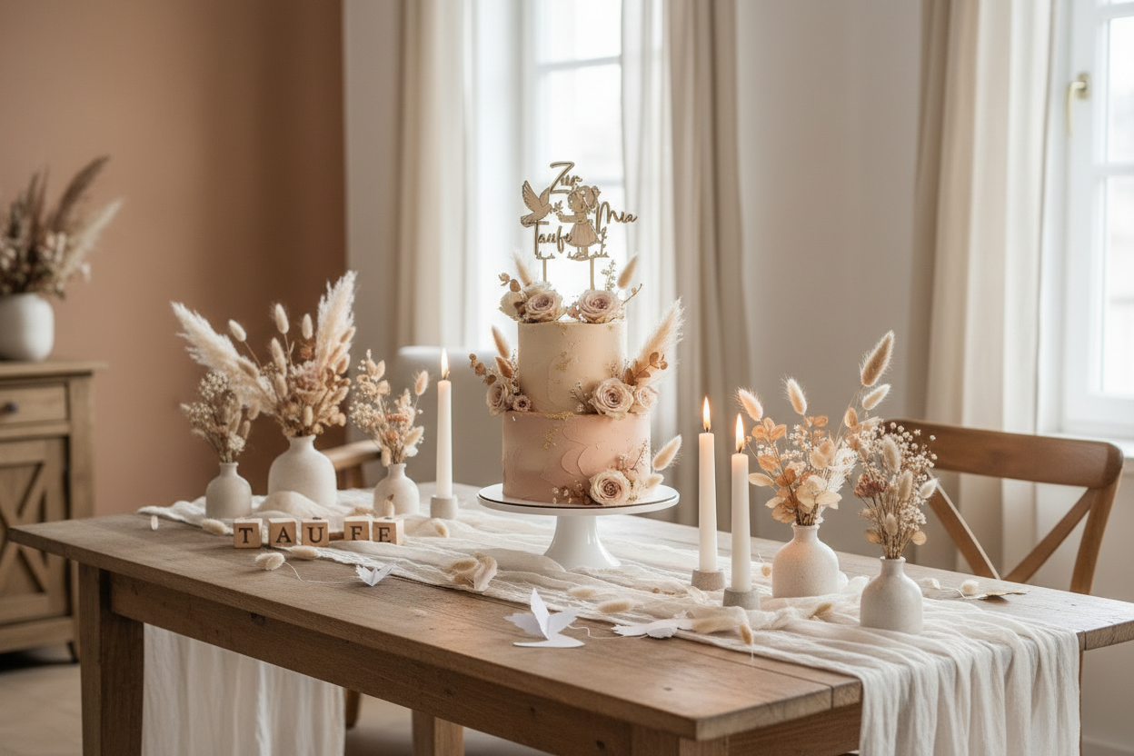 Caketopper Taufe Holz personalisiert mit Namen – Tortenstecker zur Taufe
