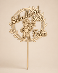 Caketopper Einschulung personalisiert aus Holz mit Name – Schulkind 2026