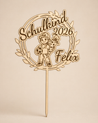 Caketopper Einschulung personalisiert aus Holz mit Name – Schulkind 2026