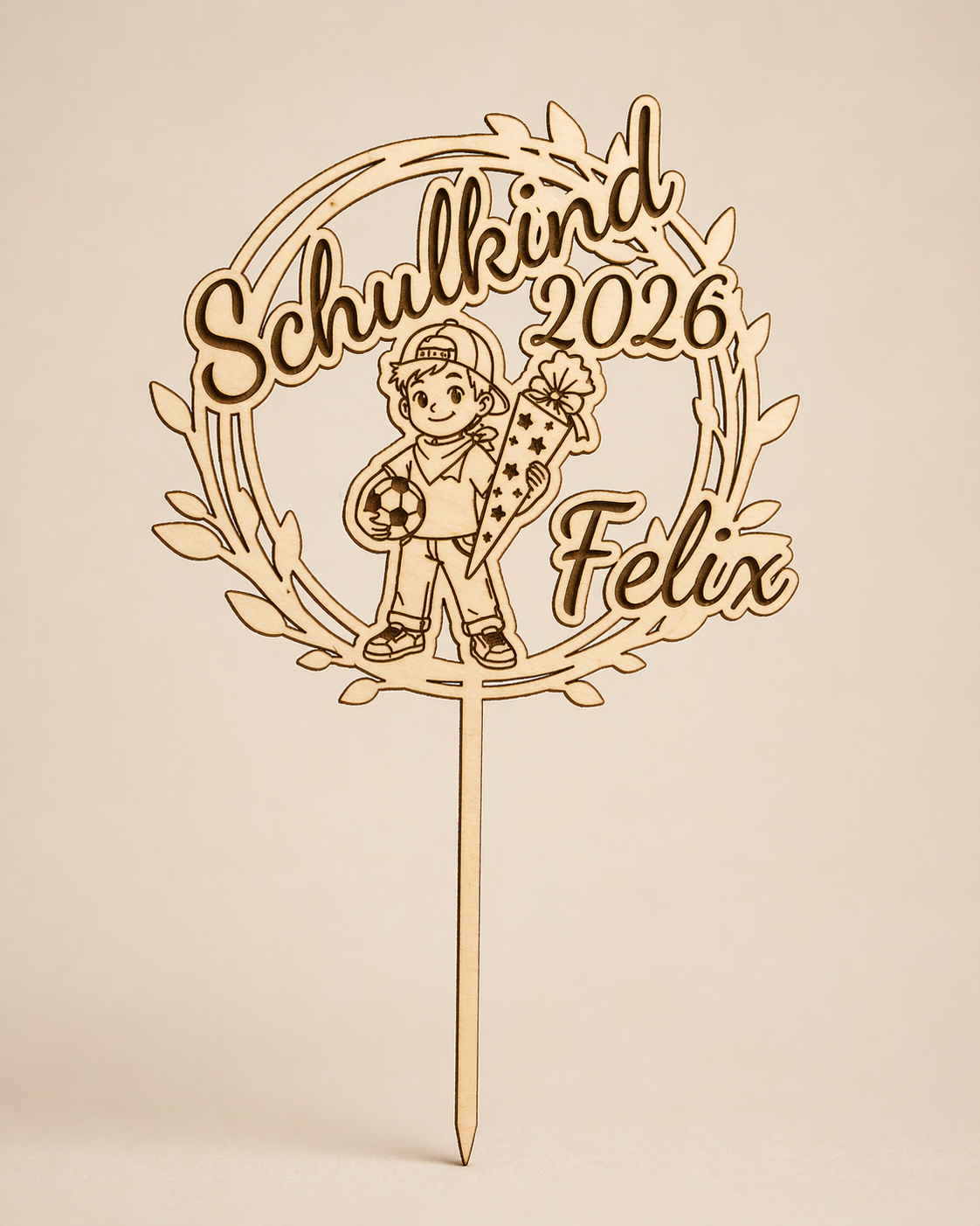 Caketopper Einschulung personalisiert aus Holz mit Name – Schulkind 2026