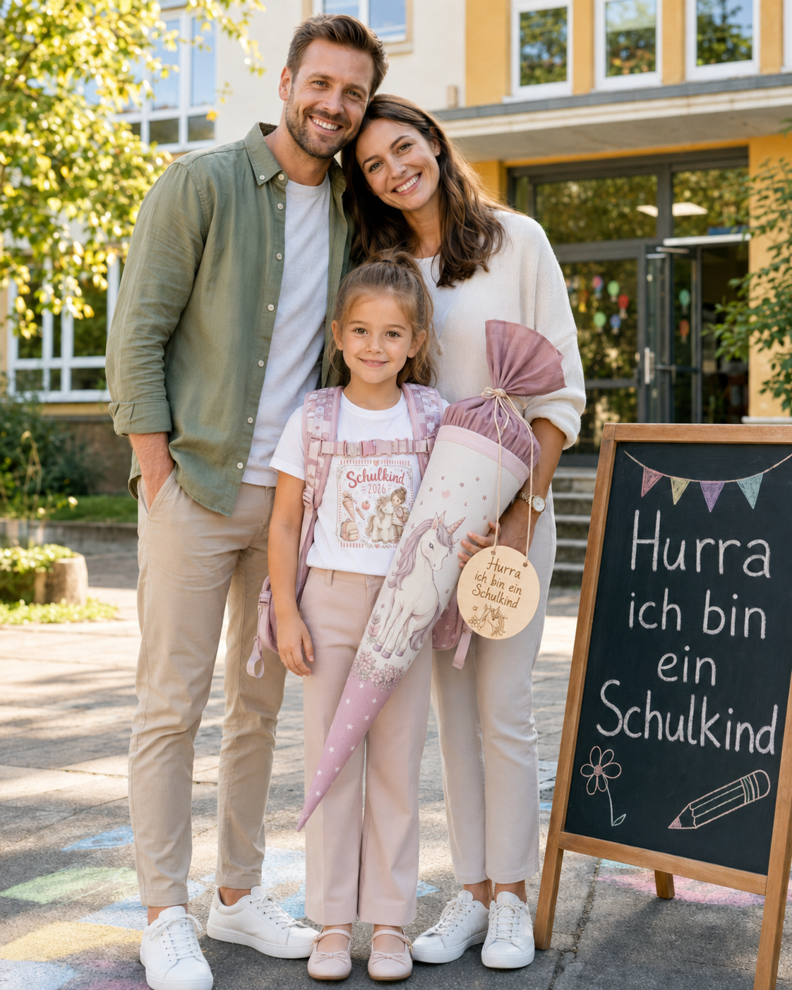 Einschulung Shirt Mädchen „Schulkind 2026“ mit Einhorn – T-Shirt zum 1. Schultag