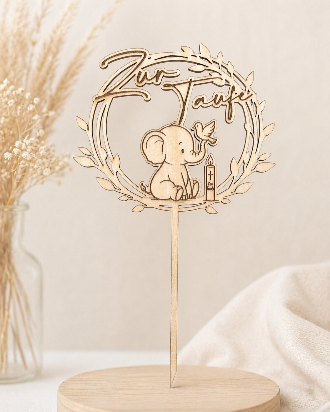 Caketopper zur Taufe aus Holz Elefant– ein liebevolles Detail für einen ganz besonderen Tag