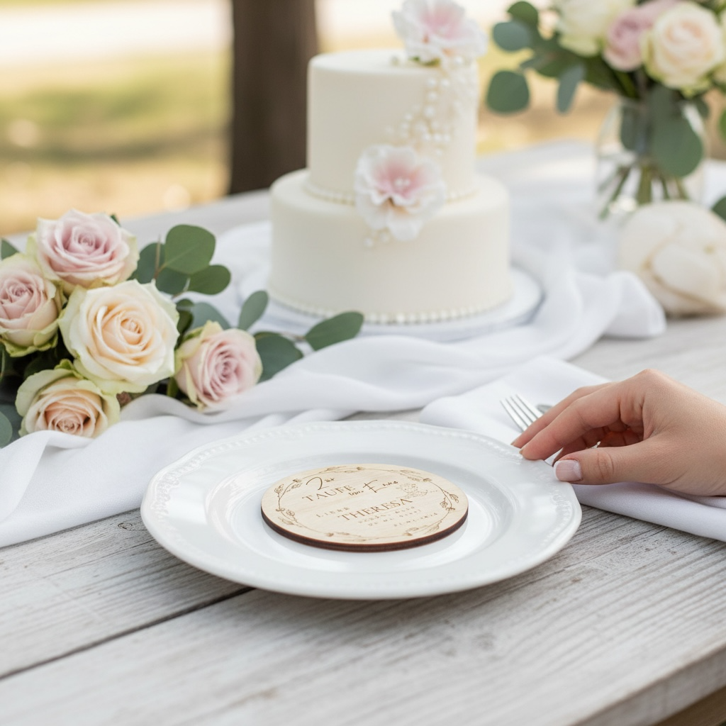 Gastgeschenk Taufe mit Name aus Holz – Platzkarte Taufe personalisiert