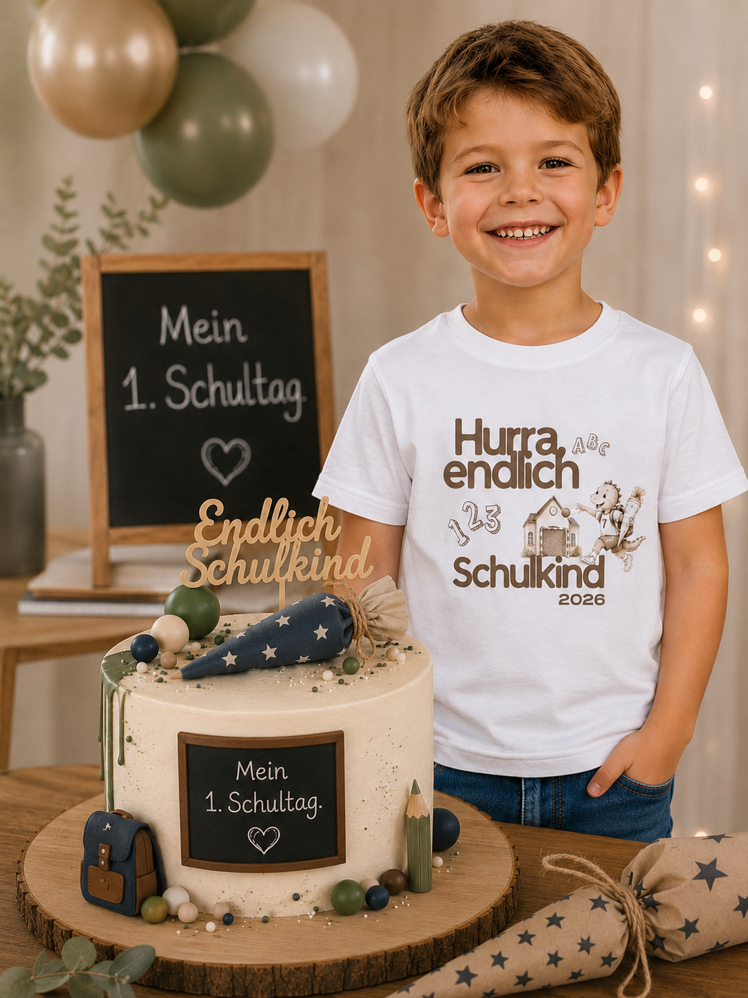 Caketopper „Endlich Schulkind“ aus PLA – Tortenstecker zur Einschulung