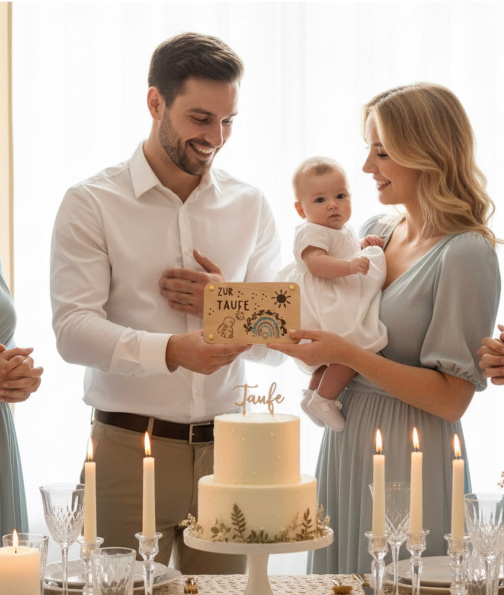 Personalisiertes Geldgeschenk zur Taufe aus Holz – handgemachte Geschenkverpackung