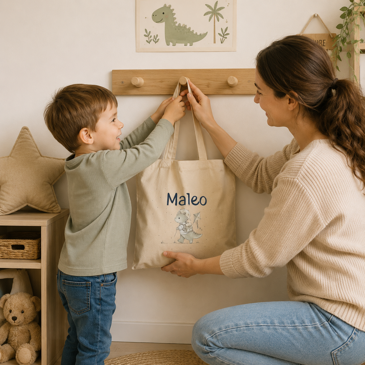 Personalisierte Kinder Stofftasche mit Namen | Baumwolltasche für Kindergarten & Schule