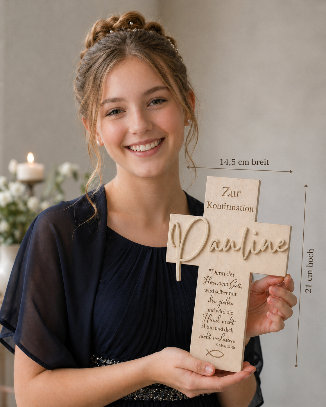 Personalisiertes Holzkreuz mit 3D Namen – Segenskreuz zur Taufe, Kommunion & Konfirmation