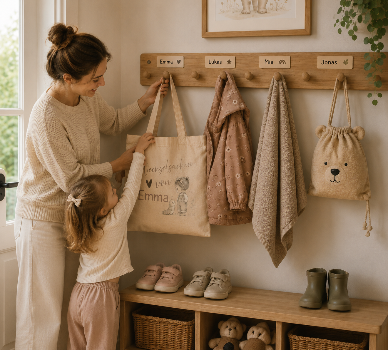 Personalisierter Kinderbeutel mit Namen – Baumwollbeutel für Kindergarten, Schule und Freizeit