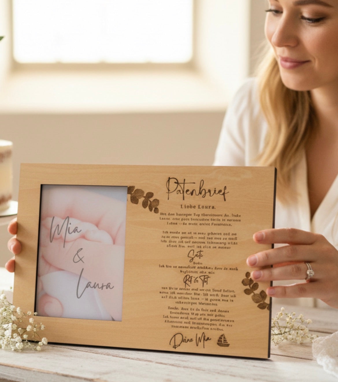 Patenbrief Fotorahmen zur Taufe – personalisiert mit Namen & Datum