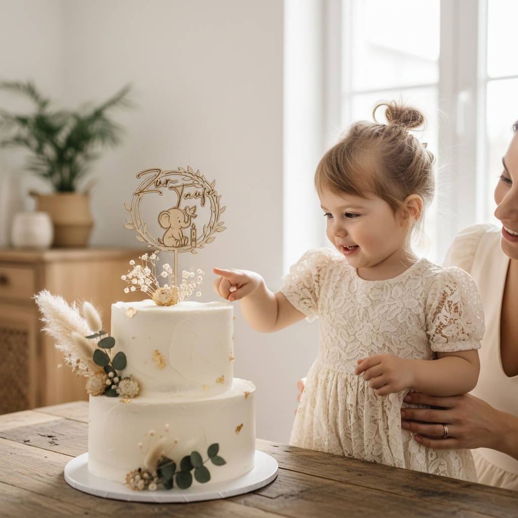 Caketopper zur Taufe aus Holz Elefant– ein liebevolles Detail für einen ganz besonderen Tag