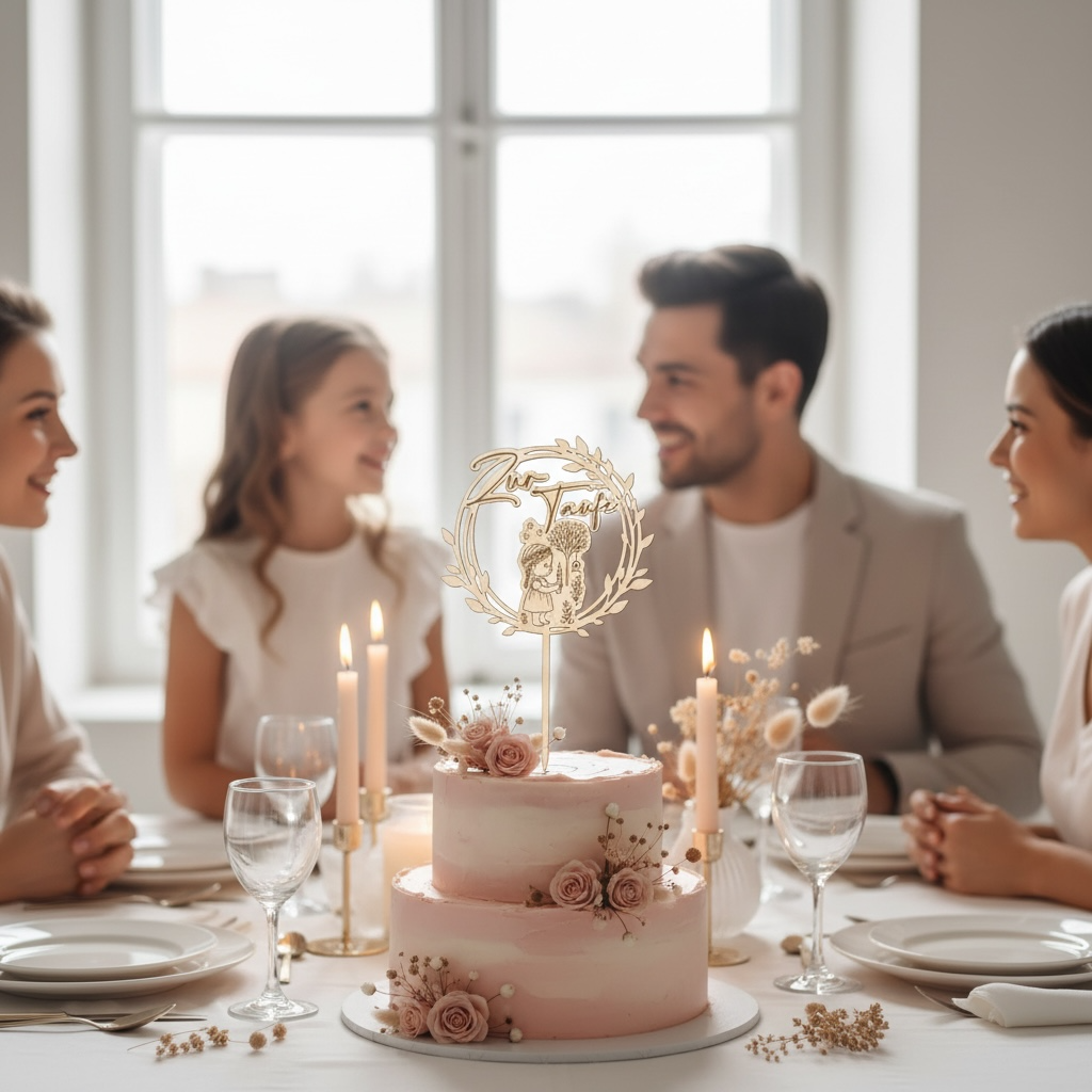 Caketopper Taufe Mädchen mit Lebensbaum aus Lindenholz