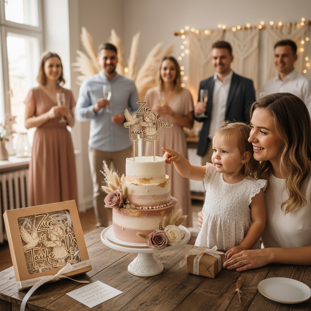 Caketopper Taufe Holz personalisiert mit Namen – Tortenstecker zur Taufe