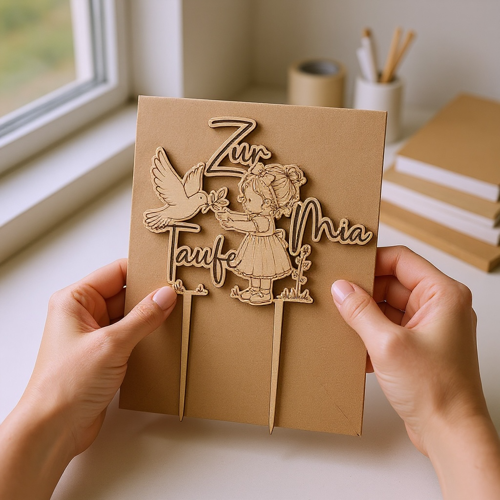 Caketopper Taufe Holz personalisiert mit Namen – Tortenstecker zur Taufe