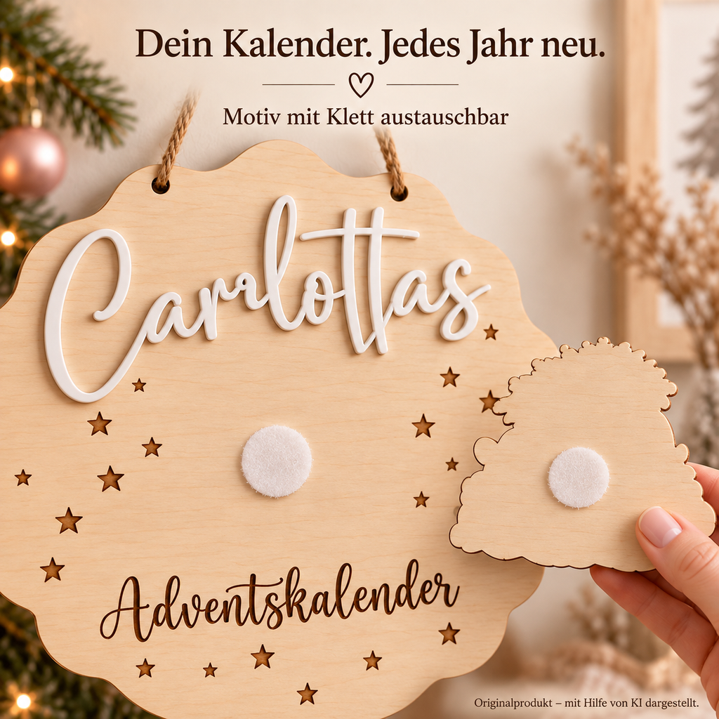 Abnehmbares Weihnachtsmotiv mit Klettbefestigung – Originalprodukt, mit Hilfe von KI dargestellt
