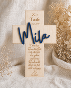 Personalisiertes Holzkreuz mit 3D Namen – Segenskreuz zur Taufe, Kommunion & Konfirmation