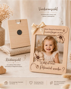 Vorder- und Rückseite des Lindenholz-Fotorahmens mit Magnet