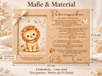 Maße des Patenversprechen-Fotorahmens: 25 × 17,5 cm, Bildformat 10 × 15 cm, Lindenholz 3 mm, Text graviert und Motive als UV-Druck