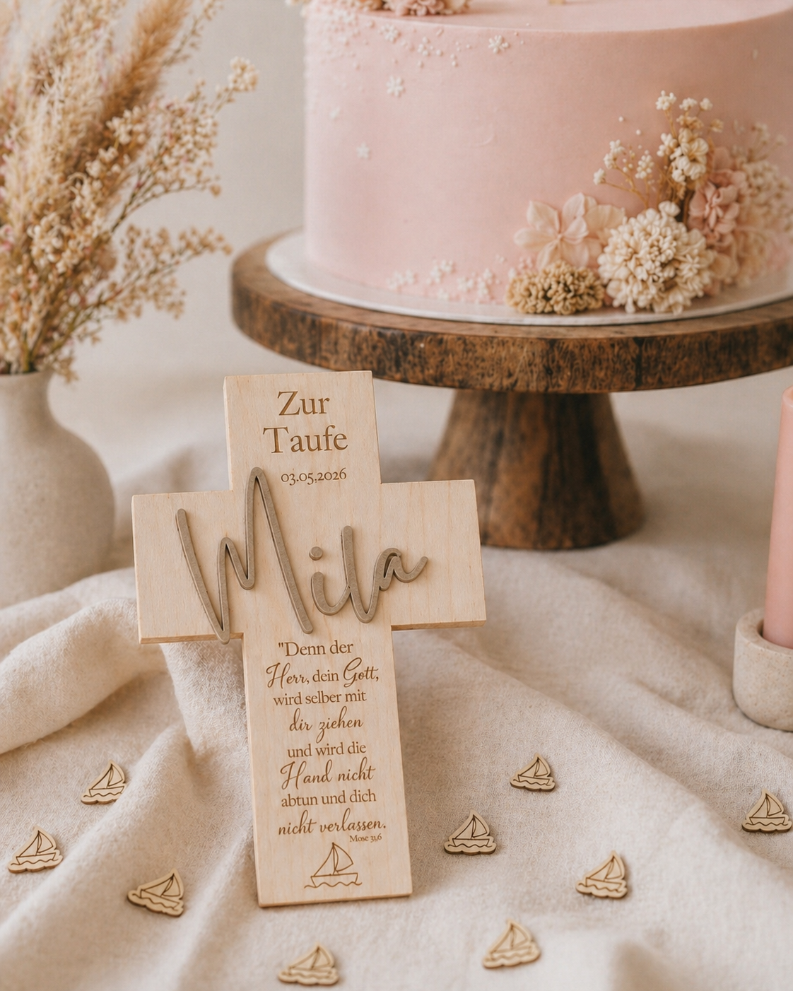 Personalisiertes Holzkreuz mit 3D Namen – Segenskreuz zur Taufe, Kommunion & Konfirmation