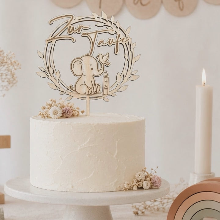 Caketopper zur Taufe aus Holz Elefant– ein liebevolles Detail für einen ganz besonderen Tag