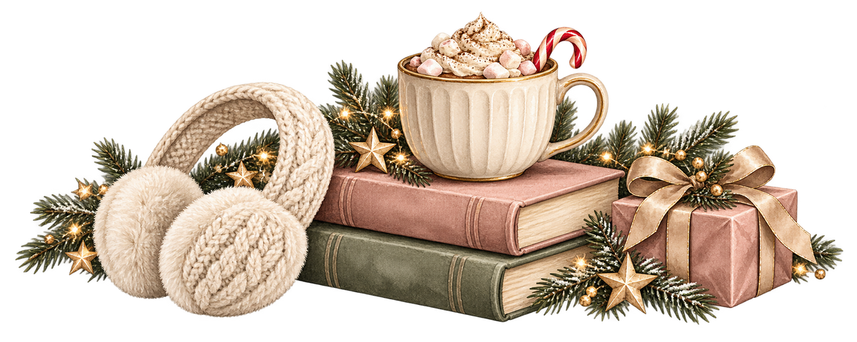 Motiv 4 – Bücher mit Kakao, Ohrwärmern und Weihnachtsgeschenk