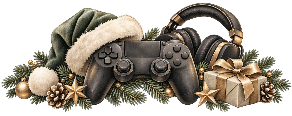 Motiv 3 – Gaming mit Controller, Headset und Tannengrün