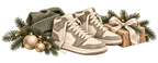 Motiv 2 – Sneaker in Beige mit Mütze und Weihnachtsgeschenk