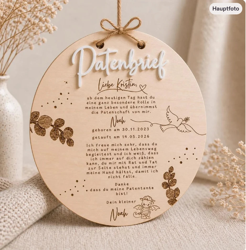 Runder Patenbrief mit Gravur